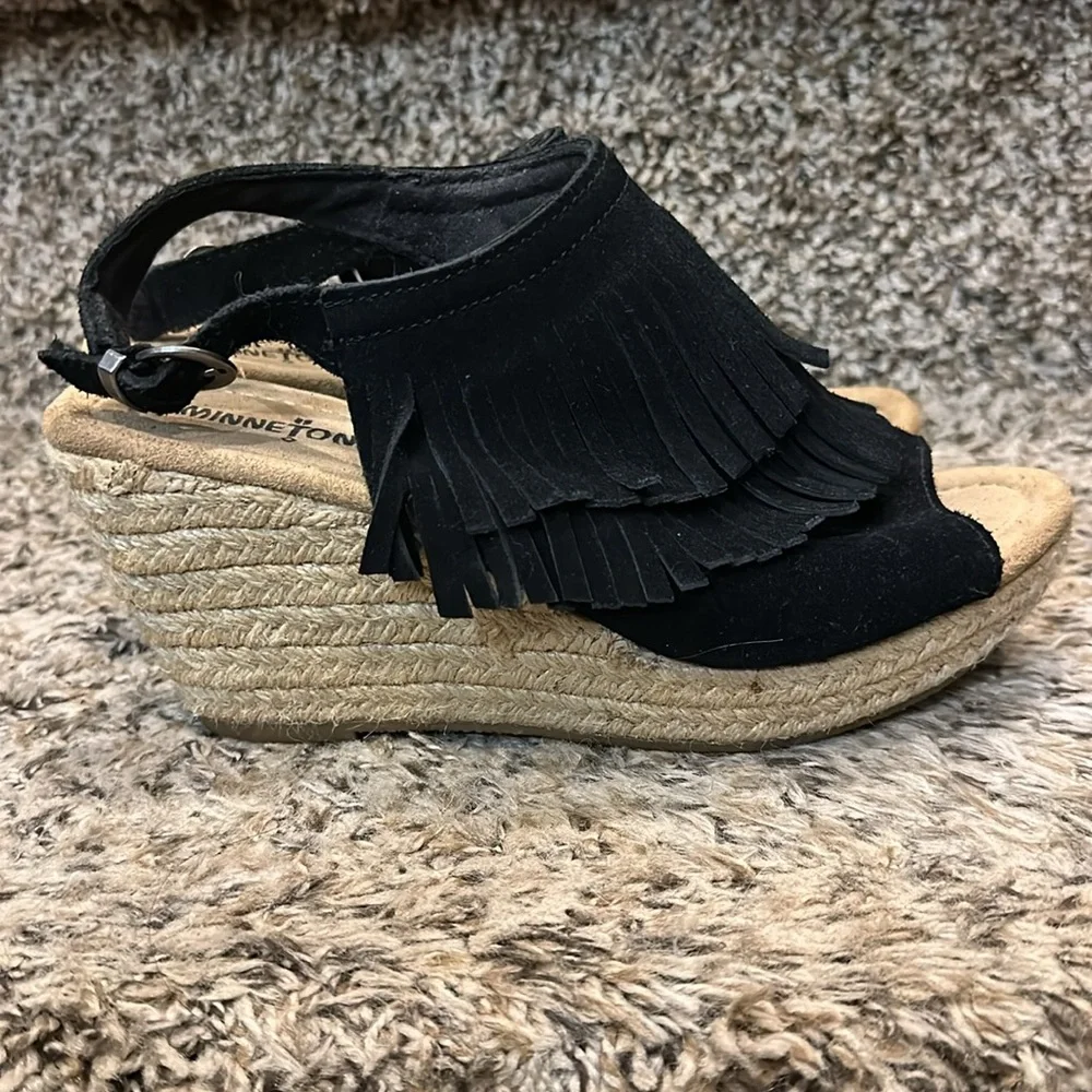Minnetonka Black Fringe Sandals for Women